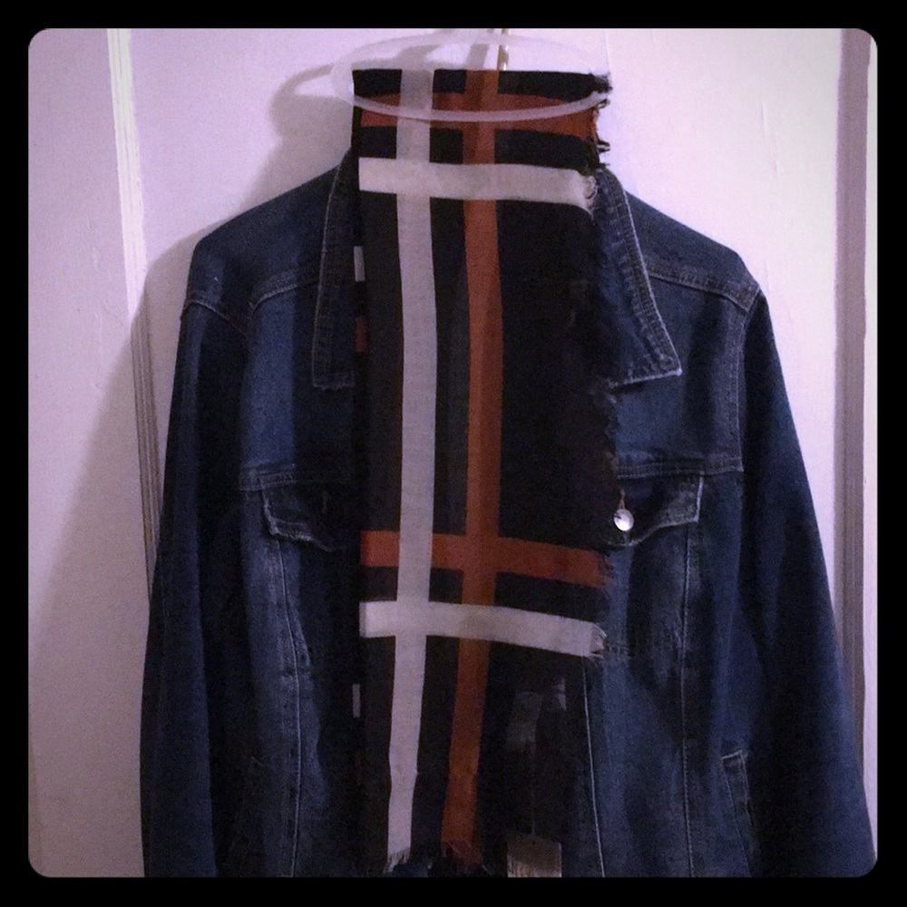 Black And Bold Orange and White Stripe Scarf